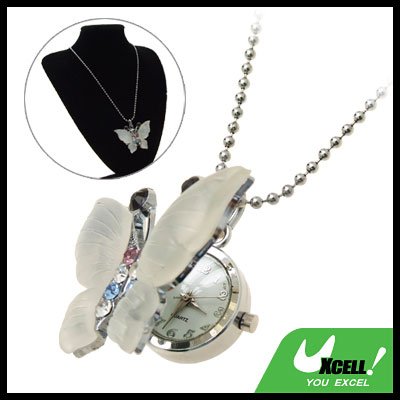Fashion Jewelry Rhinestone Crystal Butterfly Pendant Sweater Chain Necklace Girl's Watch
