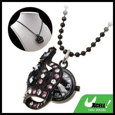 Fashion Jewelry Sweater Chain Rhinestone Crown Pendant Necklace Women's Watch