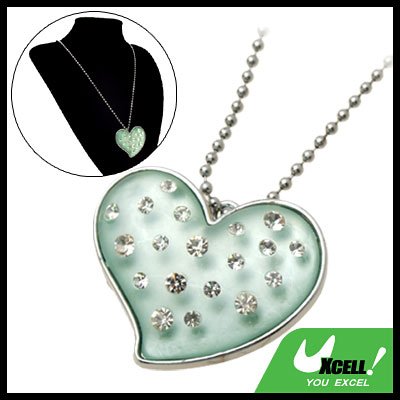 Fashion Jewelry Women's Green Crystal Heart Rhinestone Pendant Sweater Chain Necklace Watch