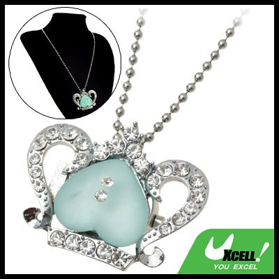 Fashion Jewelry Crown Rhinestone Green Heart Pendant Ladies' Necklace Quartz Watch