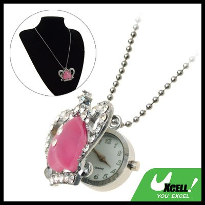 Fashion Jewelry Pink Heart Rhinestone Necklace Ladies' Quartz Watch