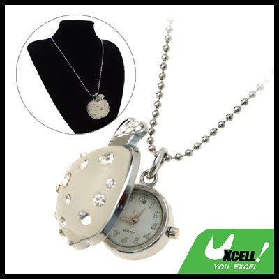 Fashion Jewelry Rhinestone Crystal Apple Pendant Sweater Chain Necklace Girl's Watch