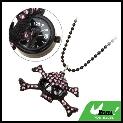 Fashion Jewelry Chain Purple Rhinestone Skeleton Skull Pendant Sweater Necklace Lady's Watch