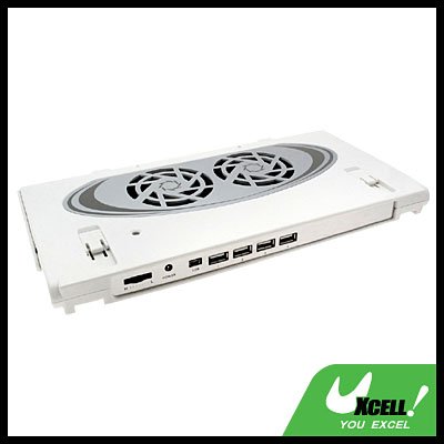 Slim USB 2.0 Hub 4 Port Laptop Notebook PC Cooler Cooling 2 Fan Pad-White