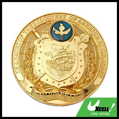 IN MEMORY OF THE DISCOVERY OF AMERICA BY COLUMBUS Car Badge Emblem Golden