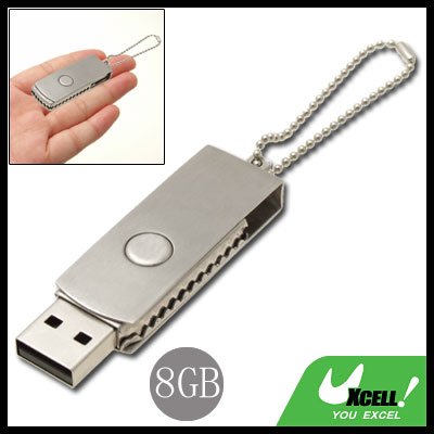 8GB Steel USB 2.0 Flash Drive Memory Stick with Key Chain
