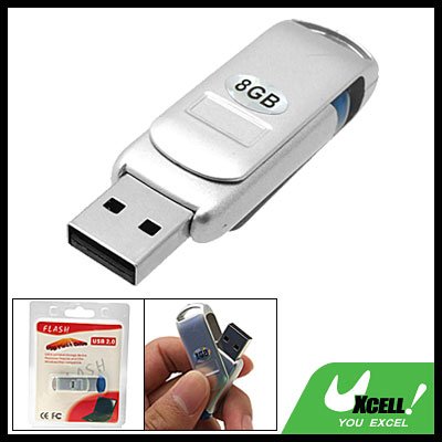 8GB Silvery Rotating Removable USB Flash Memory Stick Drive Storage