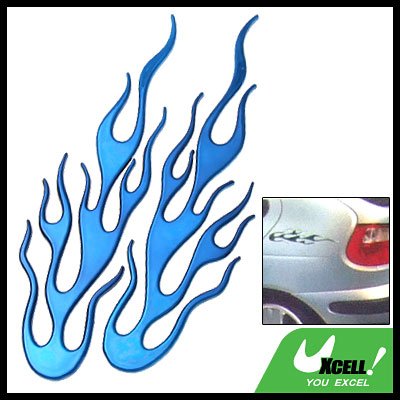 Blue 3D Fire Flame Stickers Decal Pair for Car Auto