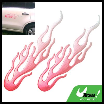Pair Car Auto Red 3D Fire Flame Stickers Decal Emblem