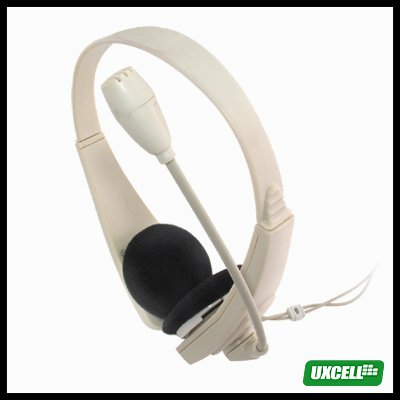 Volume - Adjustable PC Multimedia Stereo Headphone Headset with Microphone 3.5mm Plug - gray white