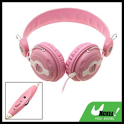 Pink 3.5mm Volume Control Stereo Headphone Headset with Microphone for Computer PC