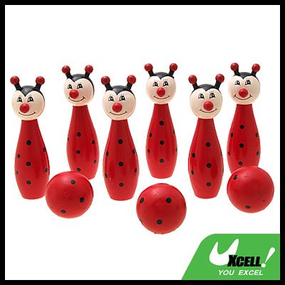 Kids Wooden Bowling Game Set Toy 6 Fox Pins 3 Balls