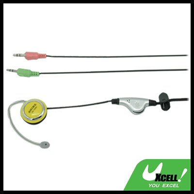 Yellow 3.5mm Stereo Earphone Headphone Microphone with Ear-Hook for PC Computer