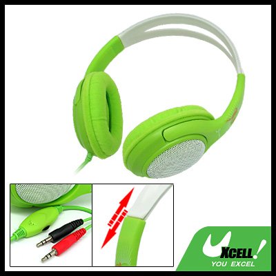 Volume Control Green PC Computer Stereo Headphone Headset with Microphone (O-5)