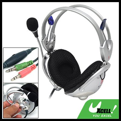 Silvery PC Computer Stereo Headphone Headset with Microphone