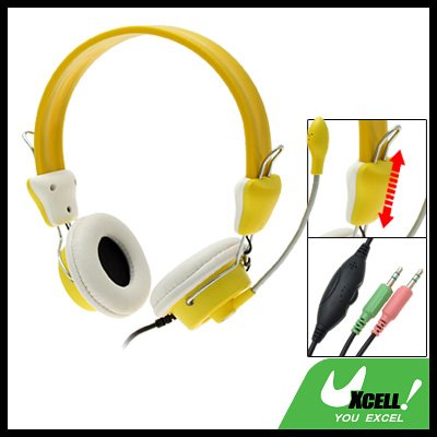 Yellow 3.5mm Stereo MP3 PC Computer Microphone Headphone