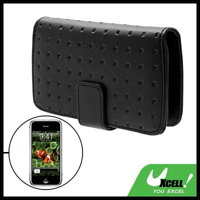 Black Punched Leather Case Pouch Wallet Business Card Holder for Apple iPhone 1st Generation