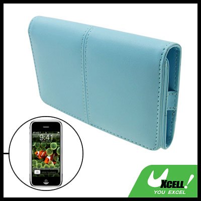 Cyan Leather Case Pouch Wallet Business Card Holder for iPod iPhone 1st Generation
