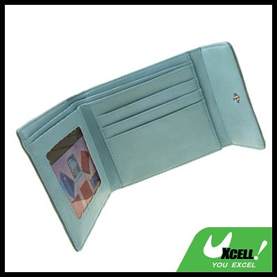 Cyan Business Credit Card Money Photo Holder Faux Leather Wallet Case