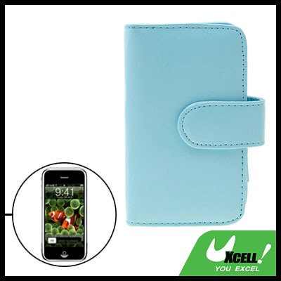 Leather Case Pouch with Business Card Holder for Apple iPhone Blue