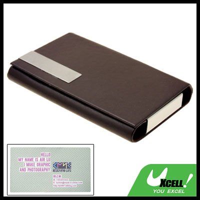 Coffee Graceful Sleek Leather Magnetic Flip Cover Business Card Case Holder