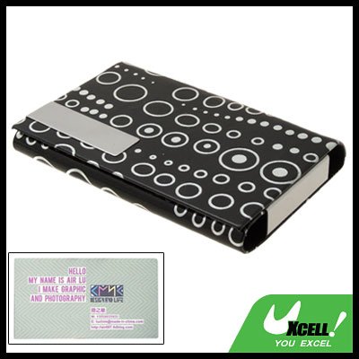 Graceful White Dots Design Black Slippery Surface Business Card Case Holder
