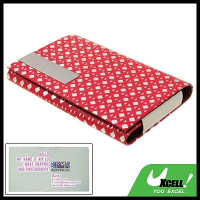 Silvery Diamond Pattern Red Leather Business Card Case Holder