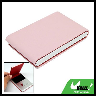 Pink Vertical Leather Surface Magnetic Business Card Case