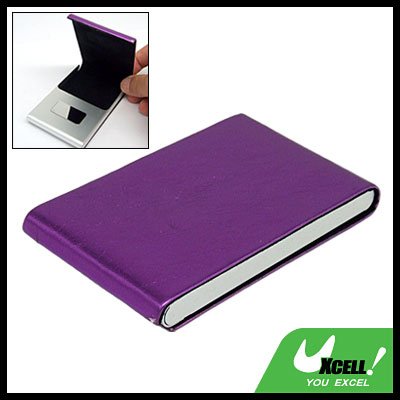 Purple Vertical Leather Surface Magnetic Business Card Case