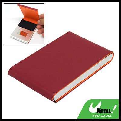 Red Vertical Leather Surface Magnetic Business Card Case