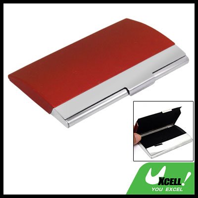 Red Stainless Steel Business Card Holder Case Silvery