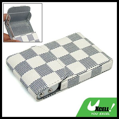 Grid Pattern Leather Aluminum Business Name ID Card Holder Case