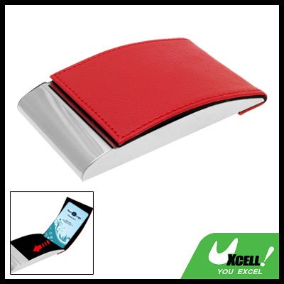 Vertical Red Leather Metal Business Credit Card Case Holder
