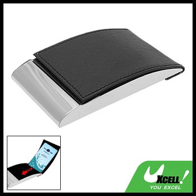 Vertical Black Leather Surface Metal Business Card Case Holder