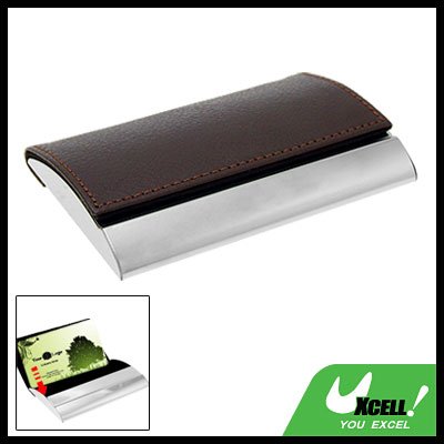Brown Leather Metal Business Credit Card Case Holder