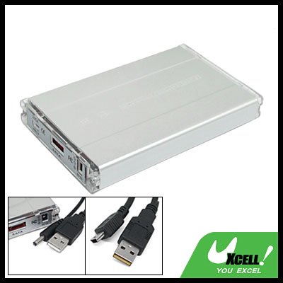 Silver USB 2.5 inch SATA HDD External Enclosure Hard Drive Case Box