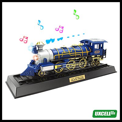 Corded Train Phone Telephone with Flashlight + Whistle + Motion (NO.ar-5050) Blue