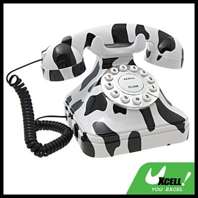 Zebra Pattern Square RJ11 Corded Round Dial Desk Telephone