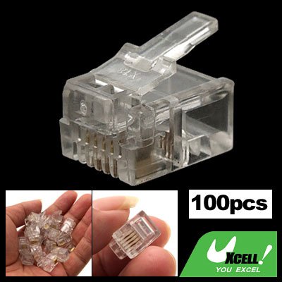 100 x Clear RJ11 RJ-11 Modular Plug Telephone Connector 6P4C Cat3