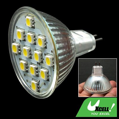 Warm White 12V DC MR16 Spotlight Bulb w/12 SMD 5050 LED