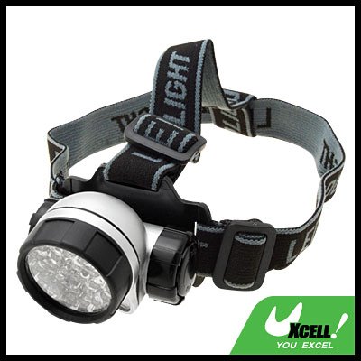 28 LED + Head Strap Micro Headlamp Head Torch - Silver & Black