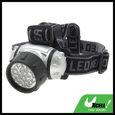 19 LED + Head Strap Micro Headlamp Head Torch - Silver & Black