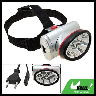 EU Plug 7 LED Mini Headlamp Head Flashlight Torch with Head Strap