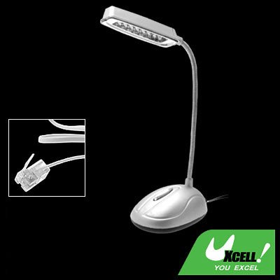 Silvery Telephone RJ11 Power Saved 8 LED Reading Light Lamp