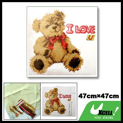 I Love You Teddy Bear Pillow Cushion Cover Counted Cross Stitch Cross-Stitch Kit