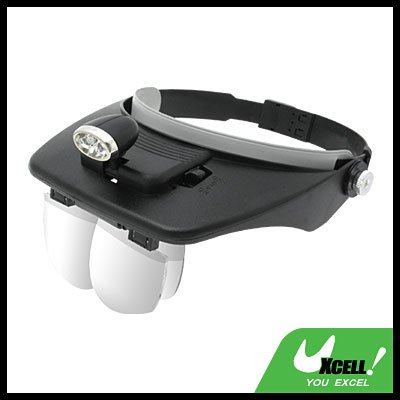 2 LED Head Light Magnifying Glass Magnifier - Black