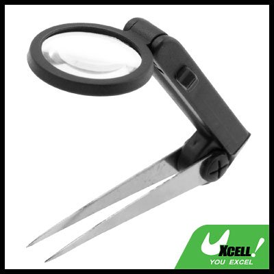 4X LED Illuminated Magnifier Tweezer Magnifying Glass