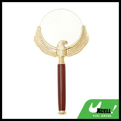 Wooden Handle 3X Magnifying Glass with Golden Metal Eagle Reading Magnifier