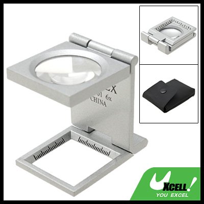 6X Folding Metal Frame Pocket Jewelry Loupe Magnifier with Scale Silver