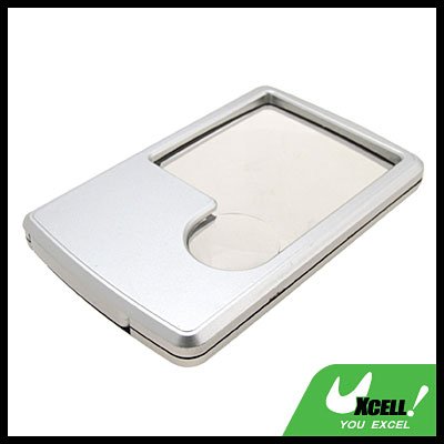 LED Illuminated Credit Card Magnifier Magnifying Glass Silver